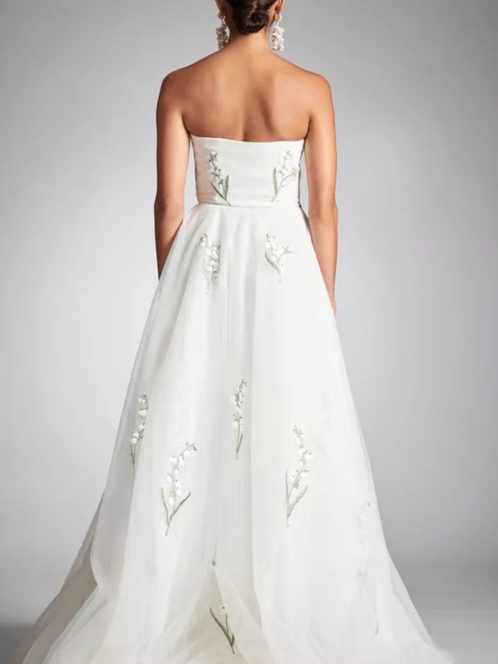 Sachin + Babi Strapless White A-Line Dress with Green Floral Embroidery